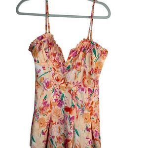 SHEIN Romper Womens Size S Multicolor Floral Cami Mini Ruched Bust V-Neck
